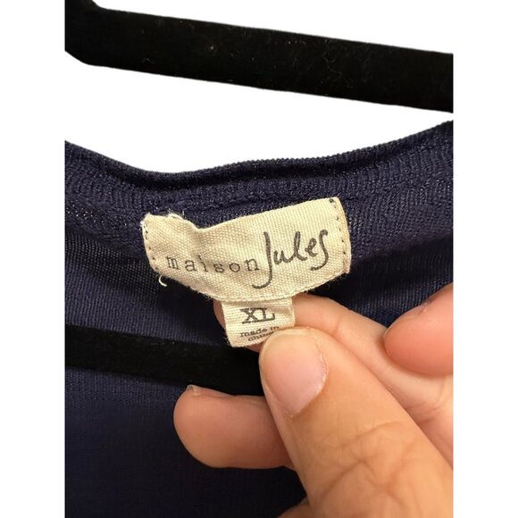 Maison Jules Womens XL Sheer Cardigan With Ruffle Hem & Pockets In Navy Blue Lig - Picture 5 of 7